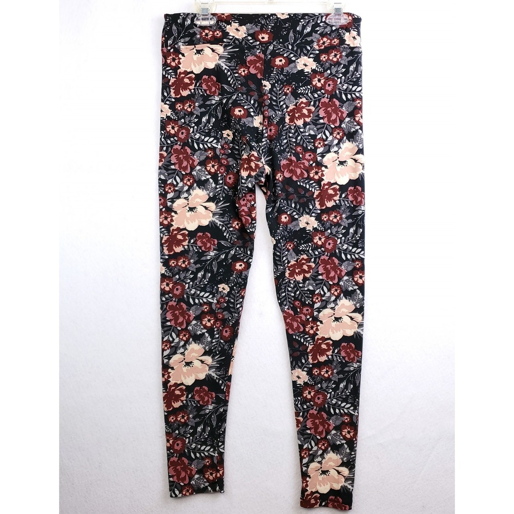 Gloria Vanderbilt Leggings Light Flannel Black and Red Floral Print Size Large - Picture 2 of 6